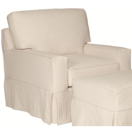 Slipcover Chair with Track Arms and Kick Pleat Skirt